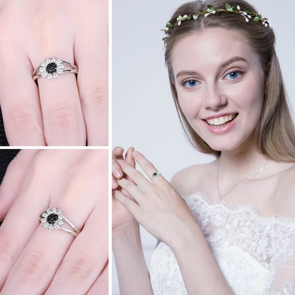 Black Studded Flower Ring