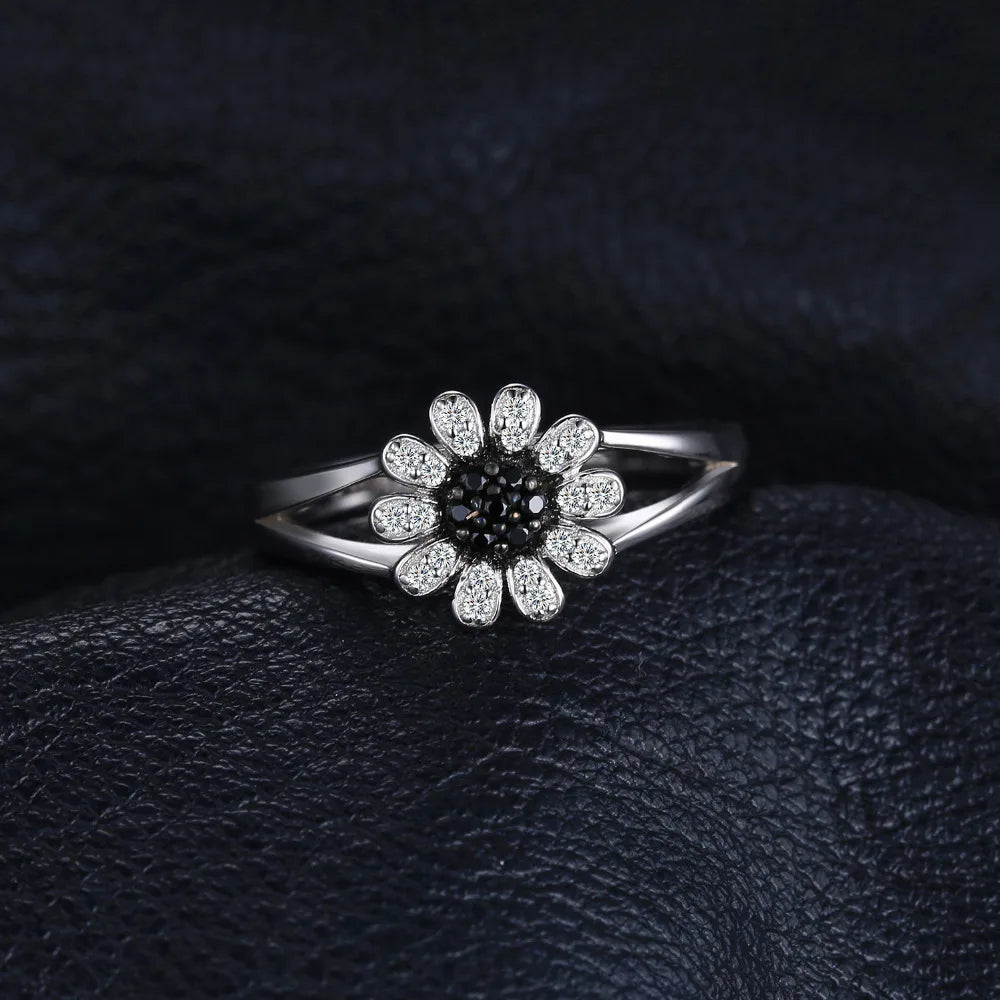 Black Studded Flower Ring