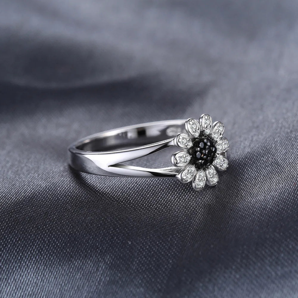 Black Studded Flower Ring