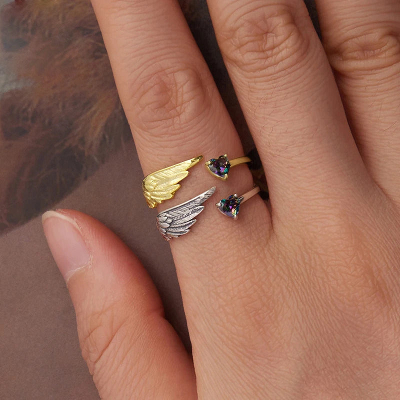Luna Ring Wings and Heart 925 Silver