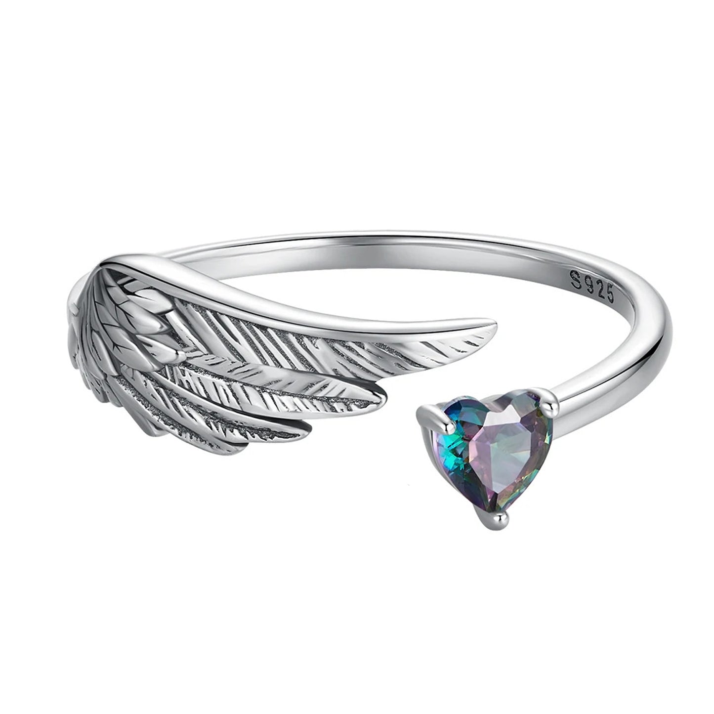 Luna Ring Wings and Heart 925 Silver