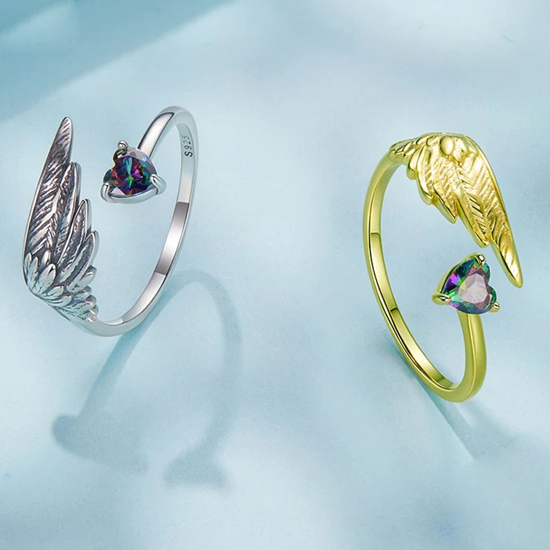 Luna Ring Wings and Heart 925 Silver