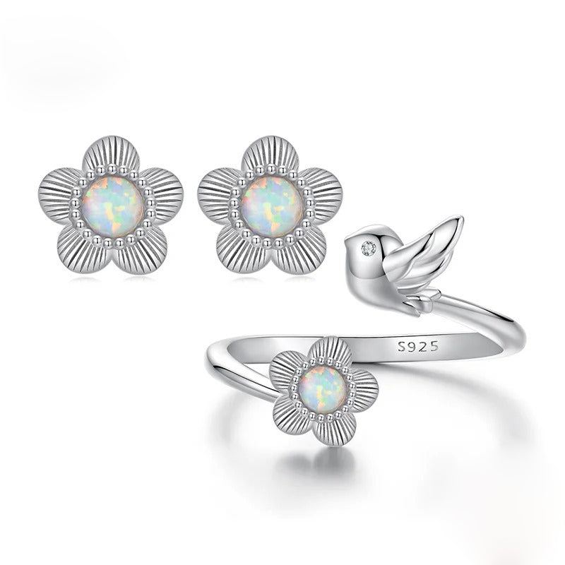 Luna Flowers and Birds Set 925 Silver