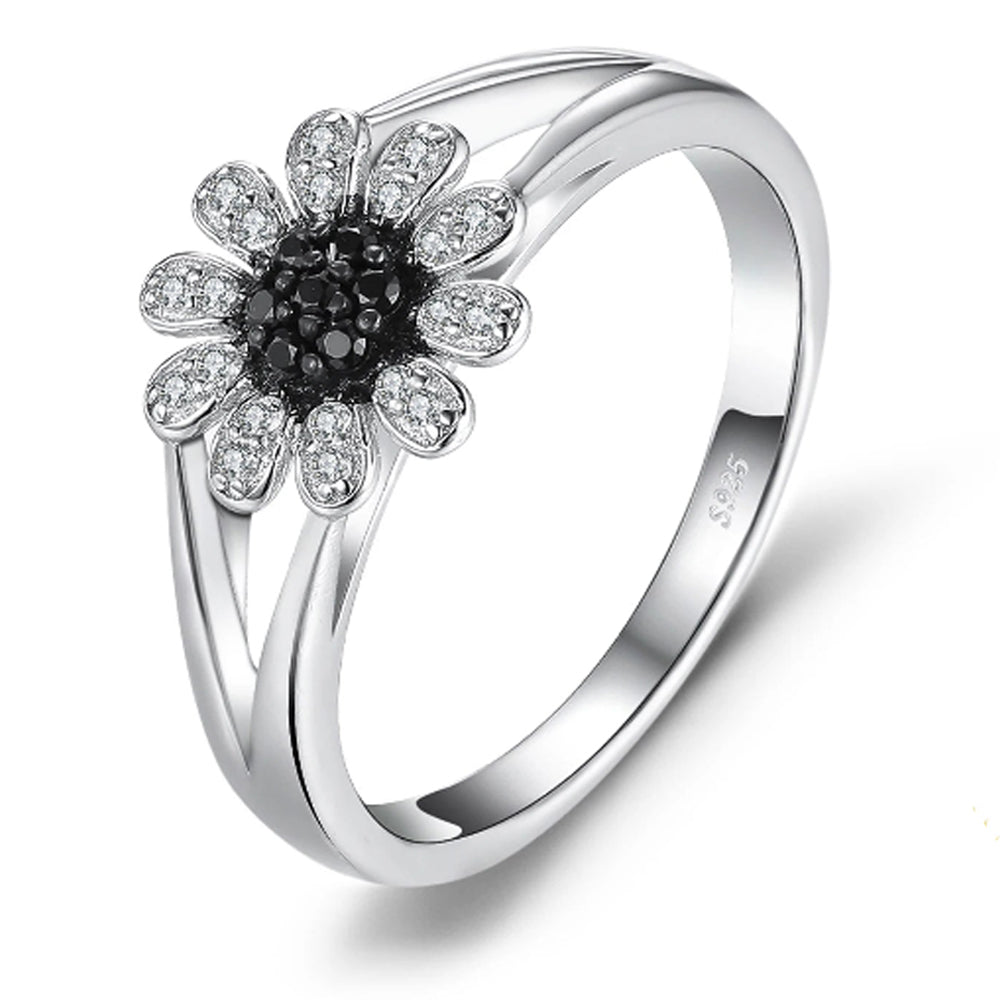 Black Studded Flower Ring