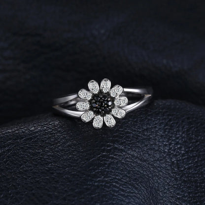 Black Studded Flower Ring