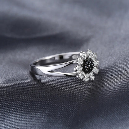 Black Studded Flower Ring