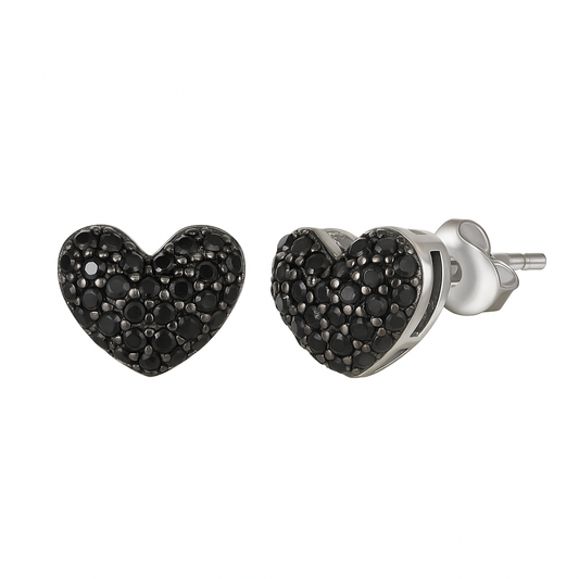 Luna Black Heart Earring 925 Silver