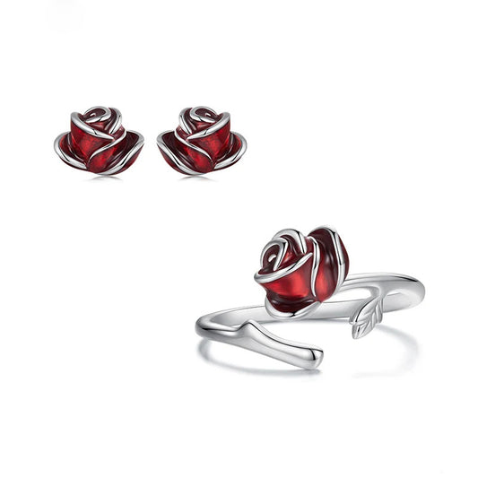 Luna Red Rose Set 925 Silver
