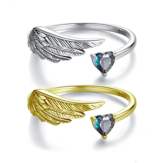 Luna Ring Wings and Heart 925 Silver