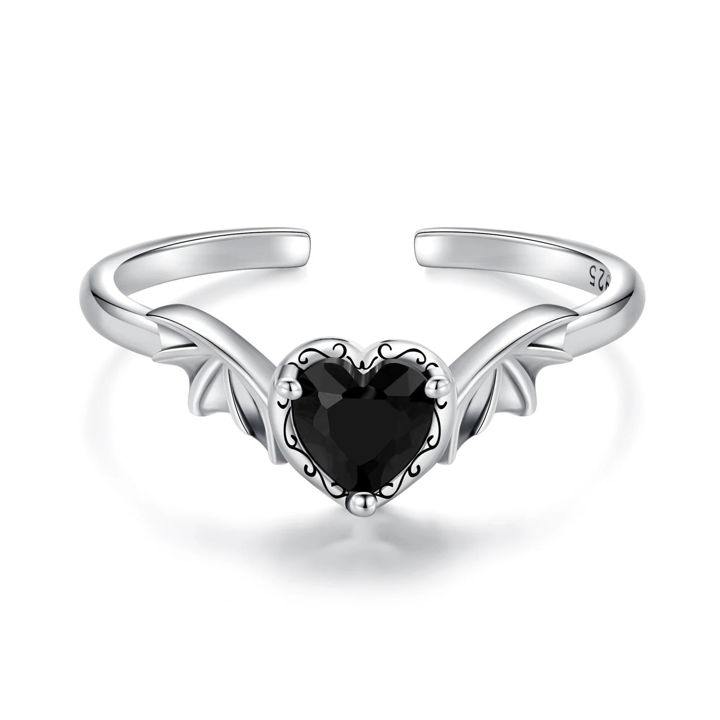 Luna Black Heart Ring 925 Silver