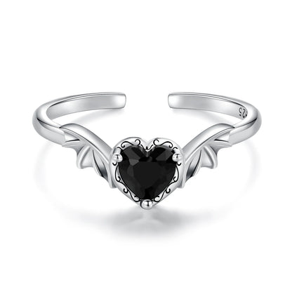 Luna Black Heart Ring 925 Silver
