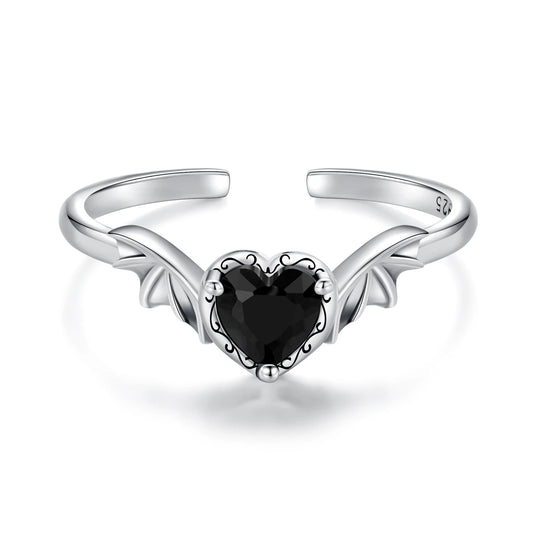 Luna Black Heart Ring 925 Silver