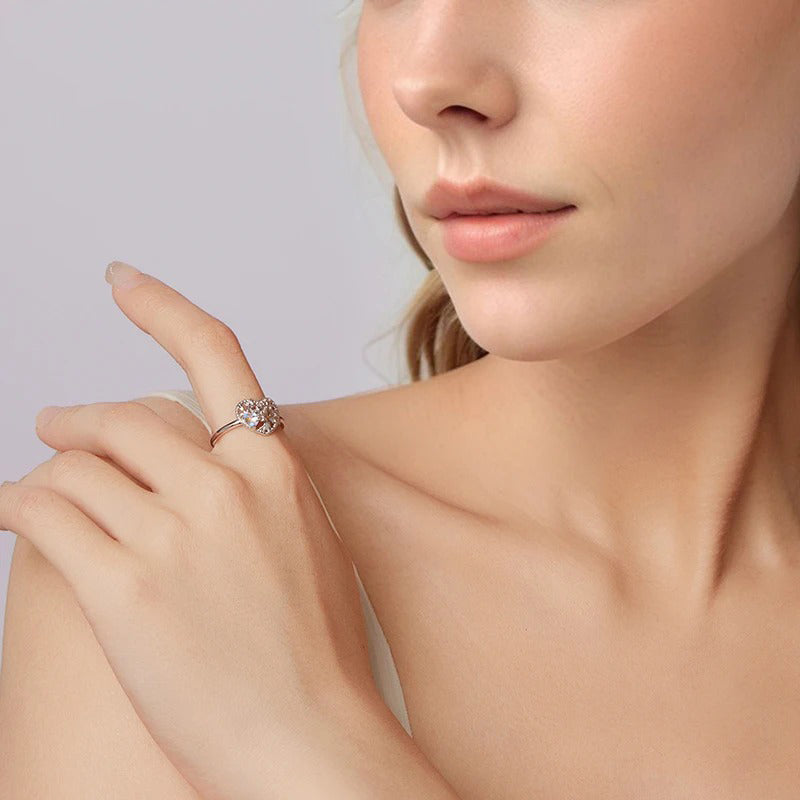 Luna Heart Tree Ring 925 Silver