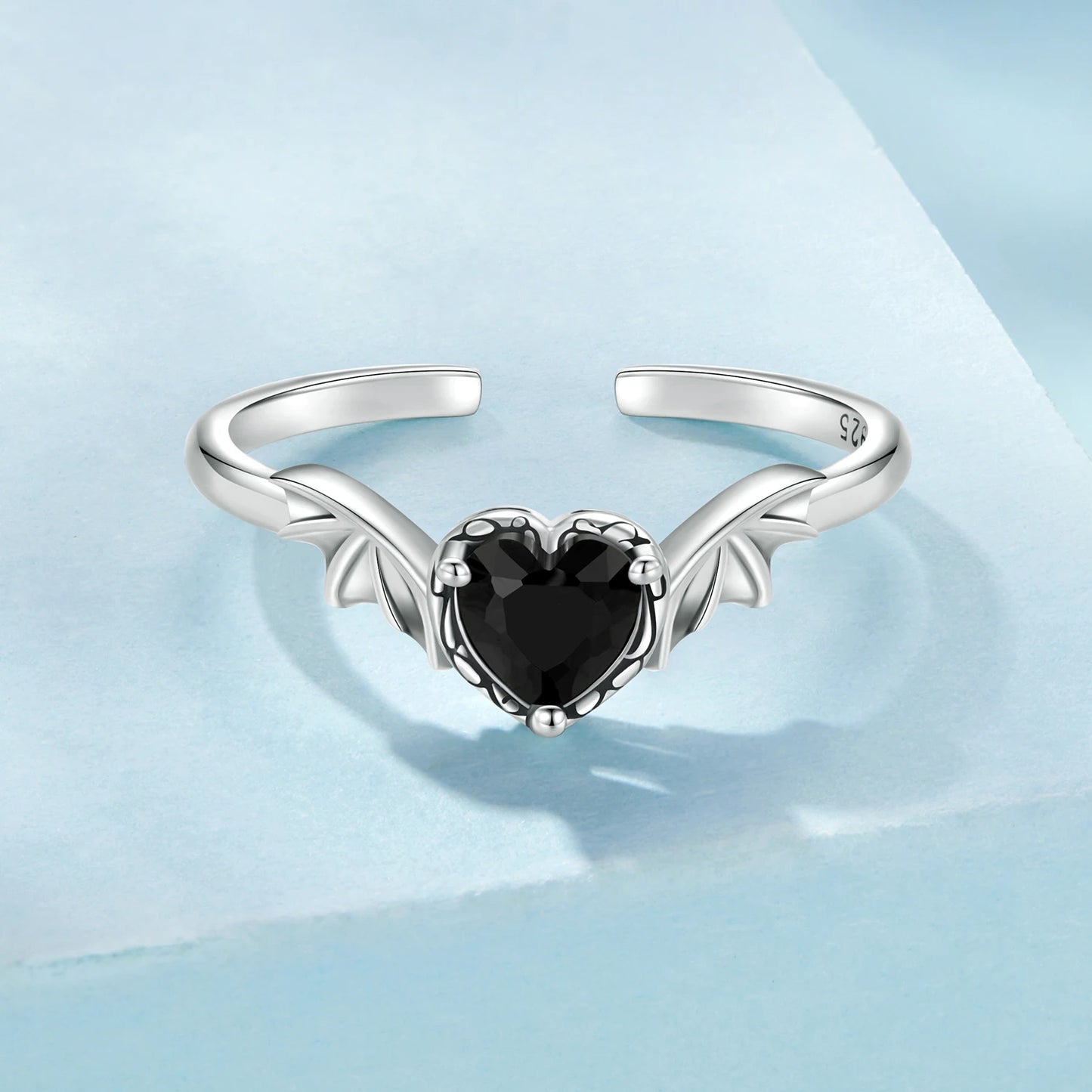 Luna Black Heart Ring 925 Silver