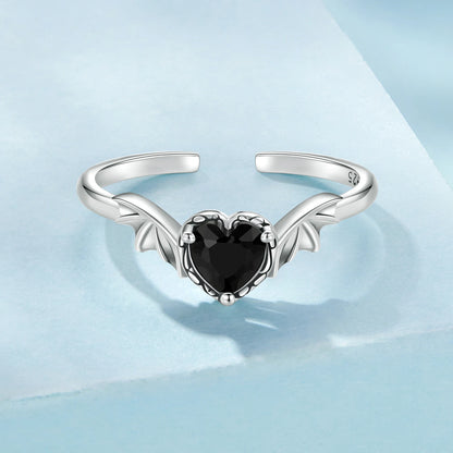 Luna Black Heart Ring 925 Silver