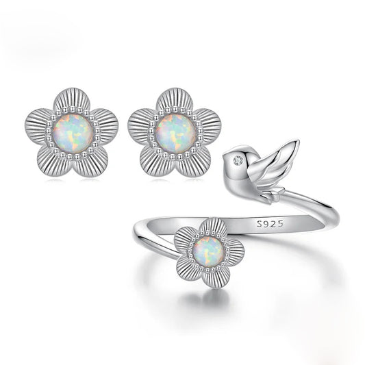 Luna Flowers and Birds Set 925 Silver
