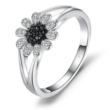 Black Studded Flower Ring