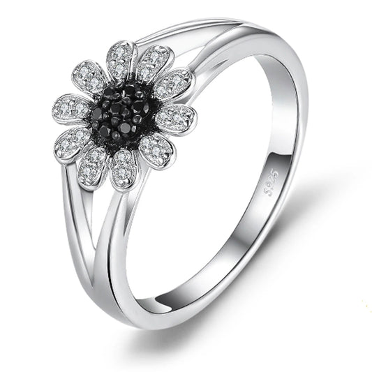 Black Studded Flower Ring