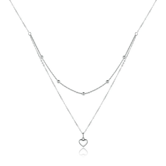 Double Luna Heart Necklace 925 Silver